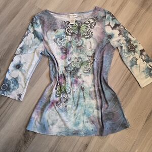 Artistic Butterfly Print Long Sleeve Top